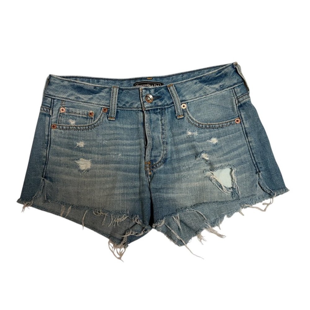 Abercrombie Waist 24 Womens Distressed Denim Jean Shorts Frayed Hem Mid-Rise